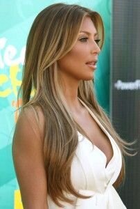 Kim K with her blonde highlights