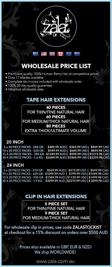 ZALA hair extensions price list