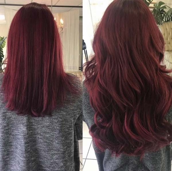 Red Clip in Human hair extensions, Thick Triple wefted Remy hair