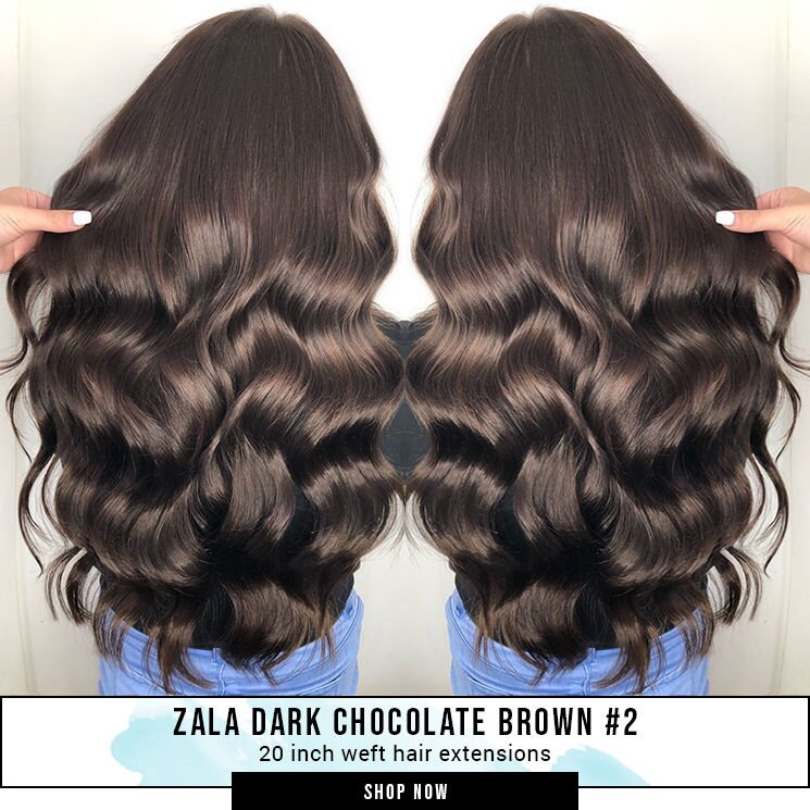 Dark Chocolate 20" Weft Hair Extensions Before & After