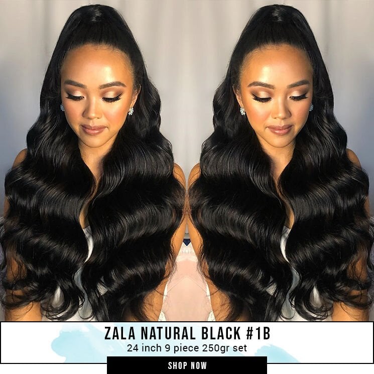 Natural Black 24" Hair Extensions Before & After
